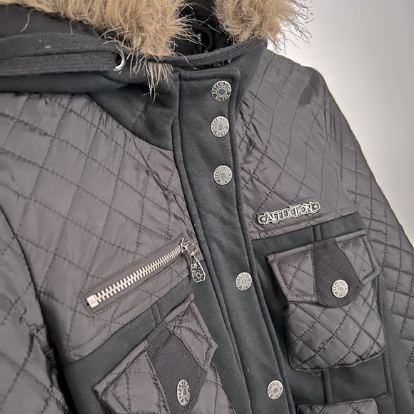Affliction bomber puffer jacket with faux fur hood Large - Picture 2 of 3
